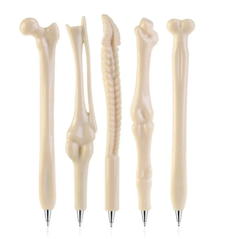 5Pcs Type 1.0 Bone Ballpoint Pens Blue Ink Length 14.7cm Bone Shaped School Pens Press Bone Bone Shape Ballpoint Gift