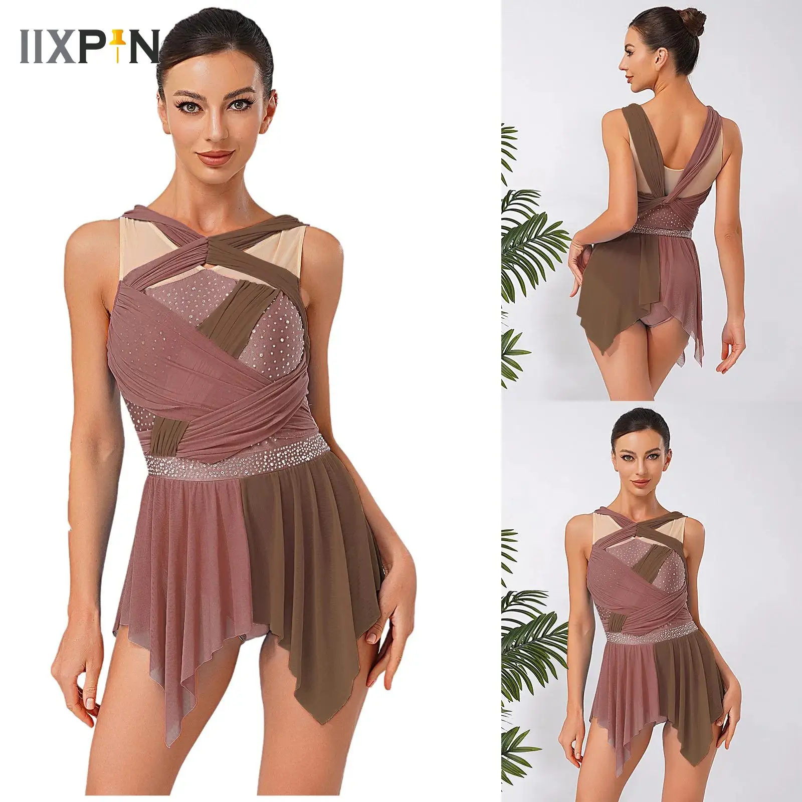 

Womens Sleeveless Ballet Dance Leotard Tutu Figure Skating Dress Gymnastics Dance Leotard Stage Performance Competition Costume