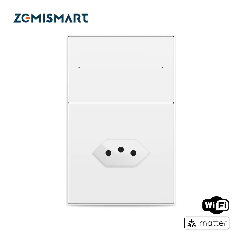 

Zemismart Matter Over WiFi 10A Brazil Socket with 2 Gangs Light Switch Works with Tuya Google Home Smartthings Homekit App