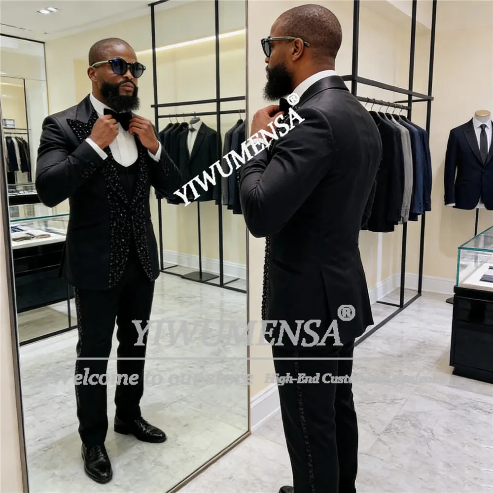 

Роскошный мужской костюм с бриллиантовой вышивкой, однобортный пиджак и брюки, комплект из 2 предметов, свадебный смокинг для жениха, индивидуальный пошив мужской одежды