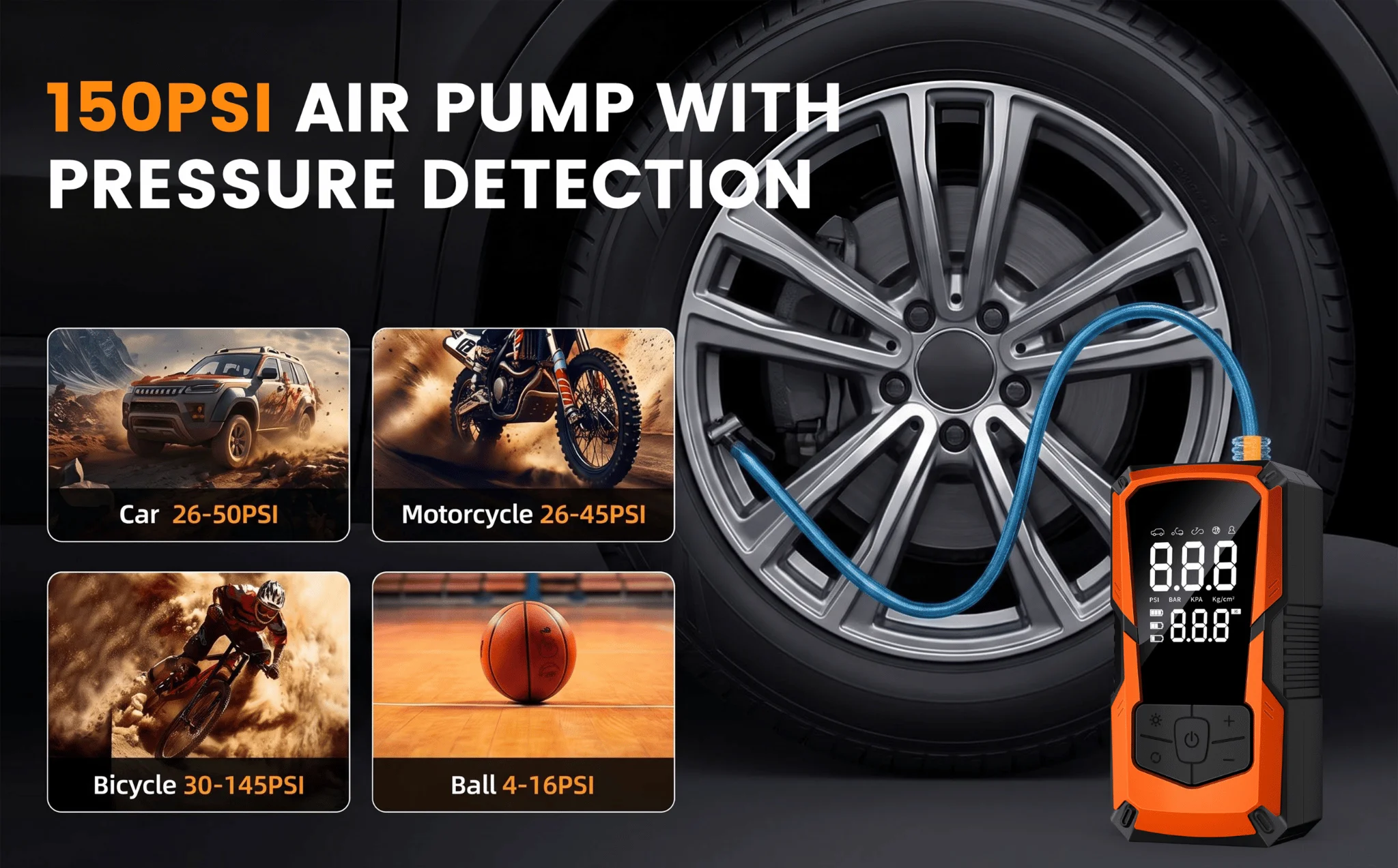 STSCELZ Portable Jump Starter Air Compressor for 12V Cars, 150 PSI Tire Inflator with Digital Gauge and Auto Shut-Off