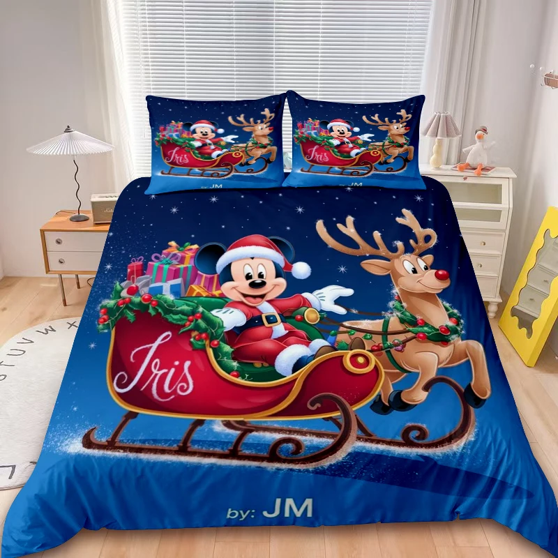 

Christmas Duvet Cover Mickey Minnie Merry Christmas Cartoon Bedding Set for Teens Holiday Gifts Bedroom Home Decor