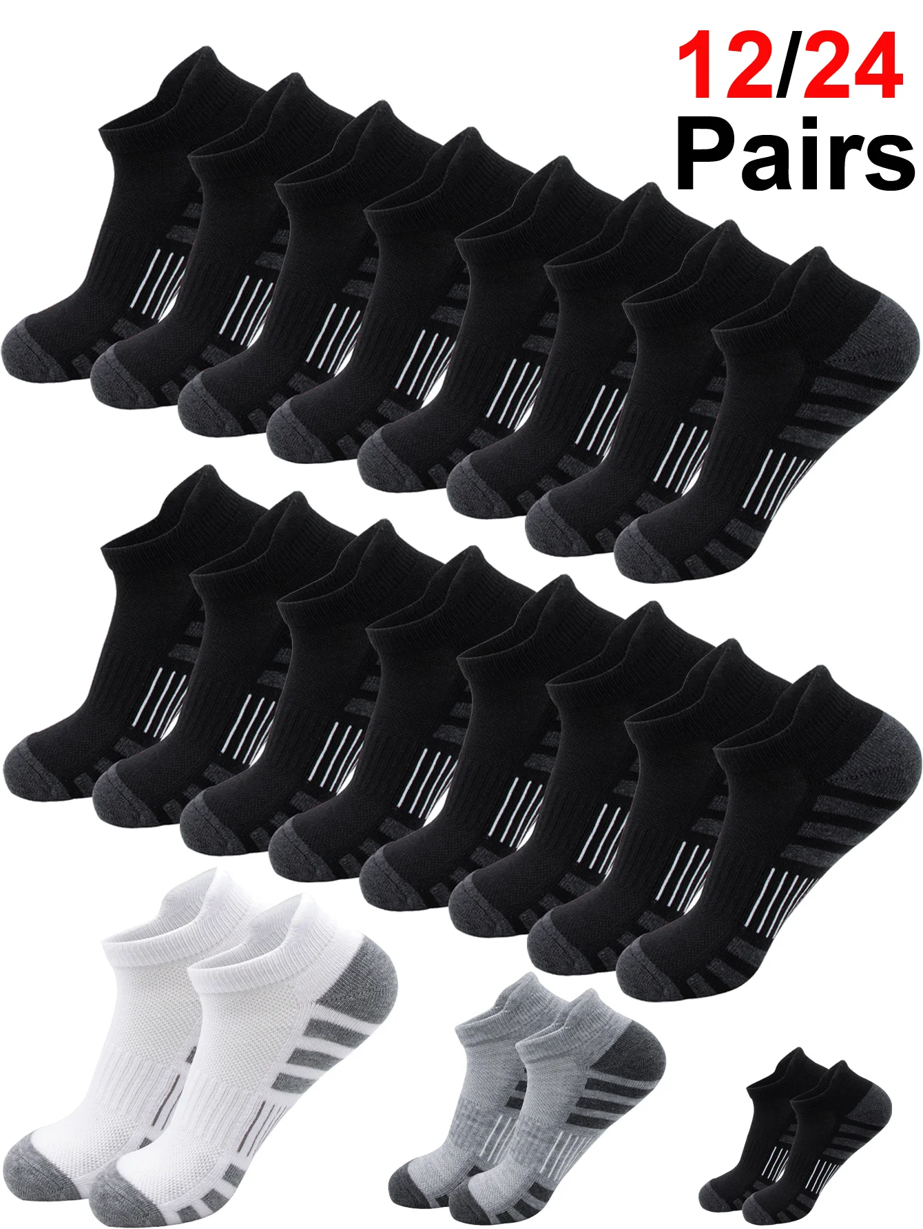 6/24 Pairs Cushioned Breathable Ankle Athletic Running Socks Low Cut Sports Tab for Men And Women