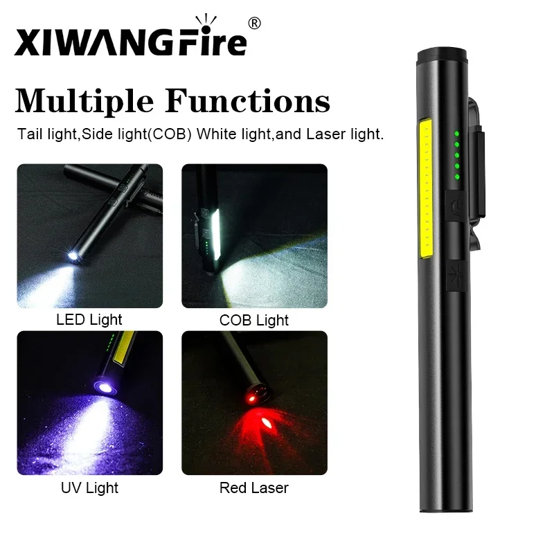 Multifunctional 4 in 1 LED Super Bright Flashlight 365nm UV Flashlight USB Charging With Tail Magnet Flash COB Floodlight Torch