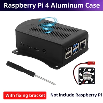 Raspberry Pi 4 Caja de aleación de aluminio Caja de metal con soporte colgante Soporte Ventilador de enfriamiento Destornillador para Raspberry Pi 4 Modelo B