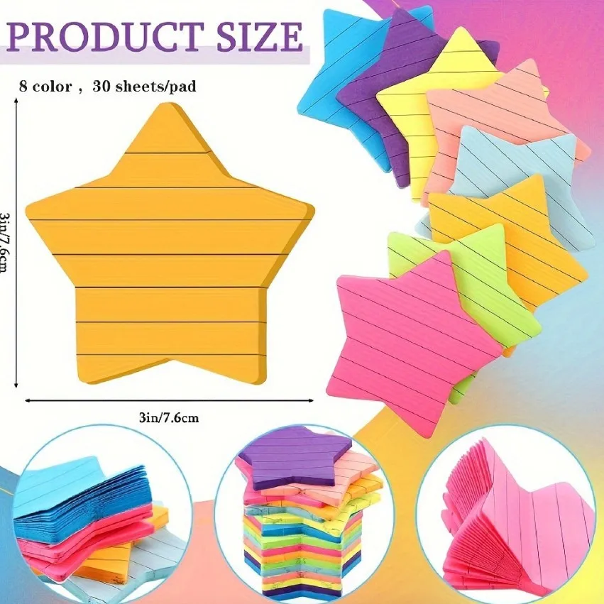 8 יח'\סט של פתקים דביקים בצורת לב, סגנון חילוץ יצירתי פנטגרם