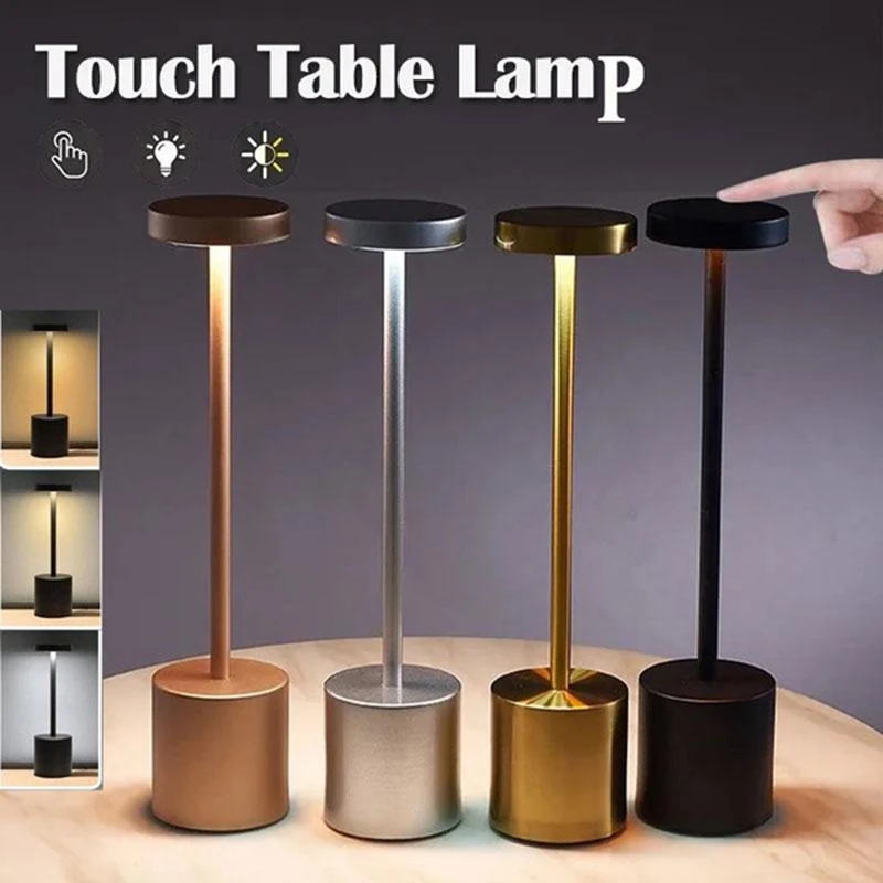 1PC Metal Classic Table Lamp USB Rechargeable Night Light Stepless Dimming Touch 3 Level Bedside Lamp Hotel Bar Decoration