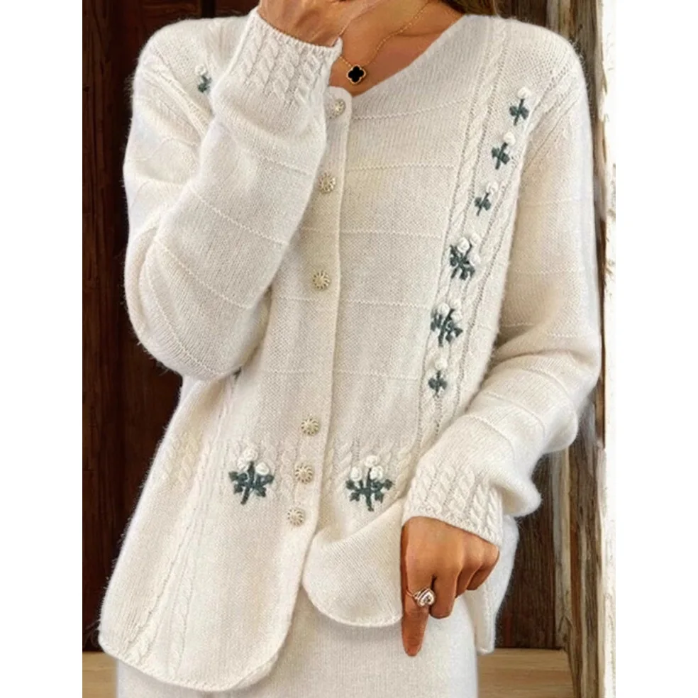 

Single Breasted Cardigan O Neck Women Sweaters Knitted Jumpers Embroidery Long Sleeve Sweater Loose Buttons Basics Outerwear