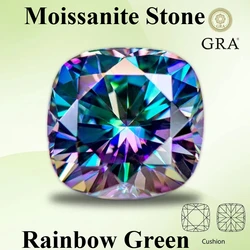 Moissanite Stone Rainbow Green Color Cushion Cut Lab Created Heat Diamond Gemstone for Women Jewelry Making with  Certificate