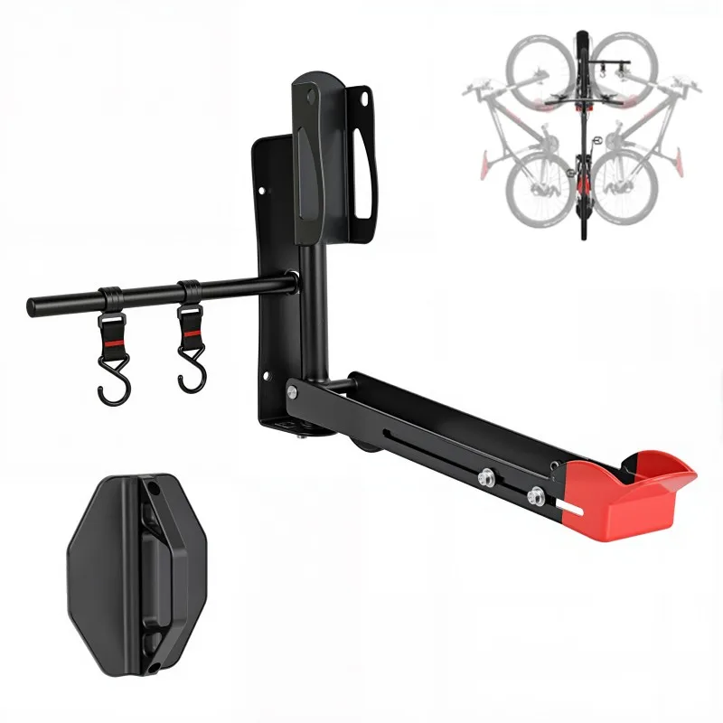 Schwenkbarer Fahrradhalter zur Wandmontage, platzsparender Fahrrad-Aufbewahrungshalter mit 2 Haken und Hinterrad-Dichtung, kein schweres Heben erforderlich, Fahrrad-Garagenorganisation für