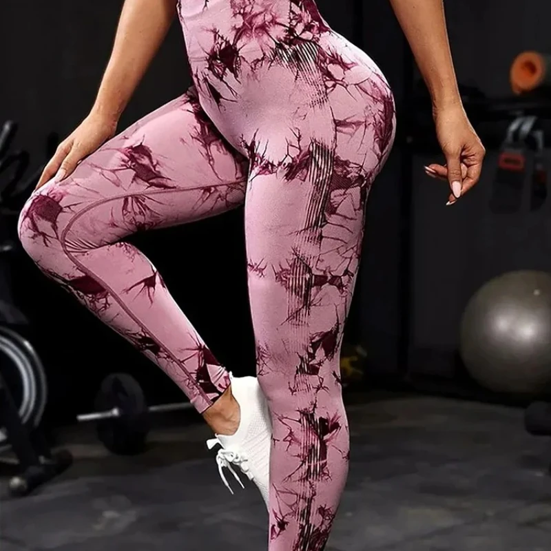 

Shorts Sexy Women Gym Yoga Leggings High Waist Push Up Tie-dye Seamless Fitness Workout Sports Tights Running Pants