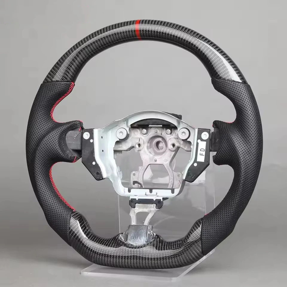 عجلة قيادة جلدية من ألياف الكربون لنيسان سنترا 370Z 2008-2020 عجلة سباق جلدية عجلة توجيه سيارة خياطة حمراء AA