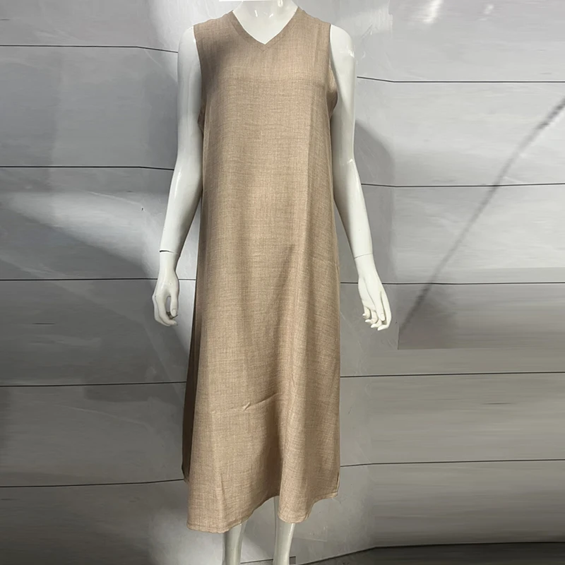 

Новое летнее повседневное женское платье с V-образным вырезом из хлопка и льна, больших размеров, без рукавов, свободного кроя, длинное, для пляжа и отдыха, макси-платье.
