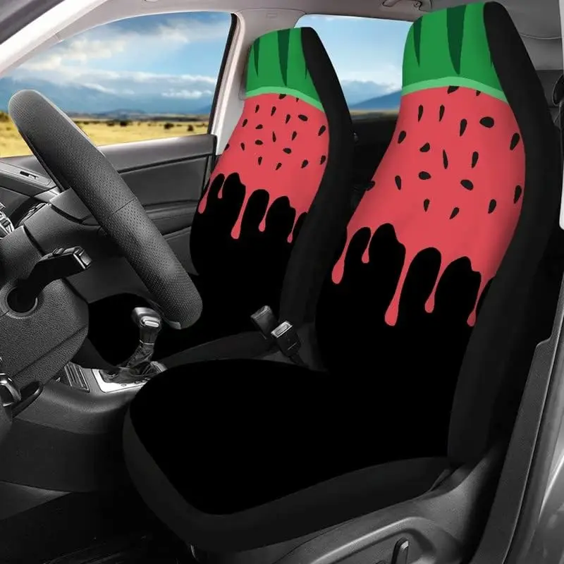 Cartoon Watermelon Painting Car Seat Covers 2pc Front Seat Summer Fruits Print Front Seats Rear Seat Cover Washable