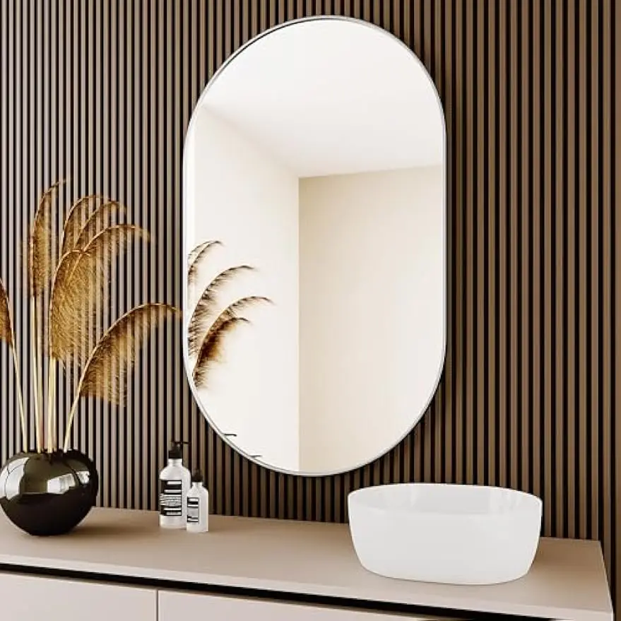 

Oval Silver Wall Mirror, 20x28 Inches, Tempered Glass, Easy Install for Bathroom Decor