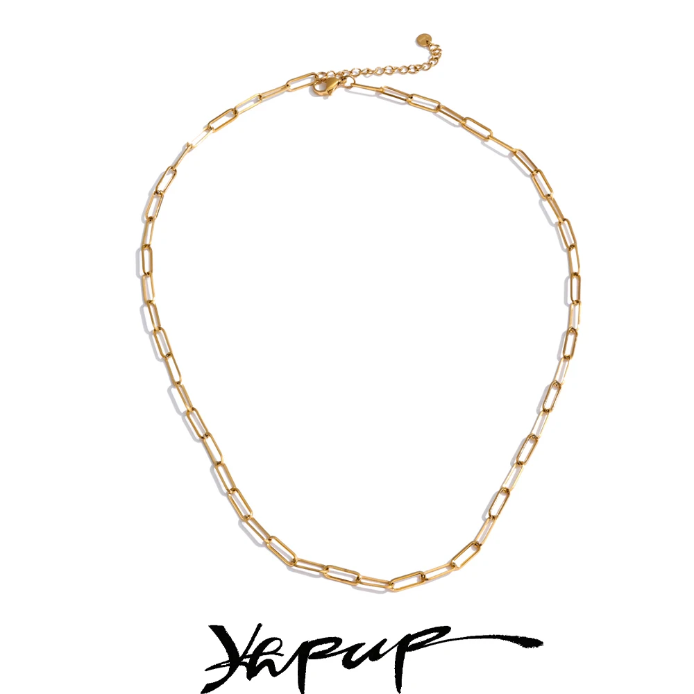 Yhpup Minimalistischer Edelstahl-Metallketten-Halsketten-Armband-Armreif für Frauen, 18 Karat PVD-beschichteter goldener Modeschmuck