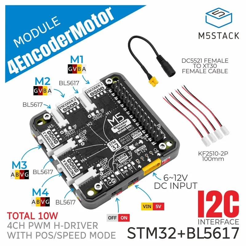 M5Stack Official 4Channel Encoder Motor Driver Module with Power Current Monitoring for Electronic Projects