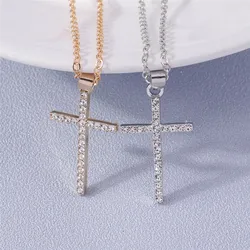 Collana croce moda per donna uomo oro argento colore abbagliante cristallo gesù crocifisso collana gioielli cristiani all'ingrosso