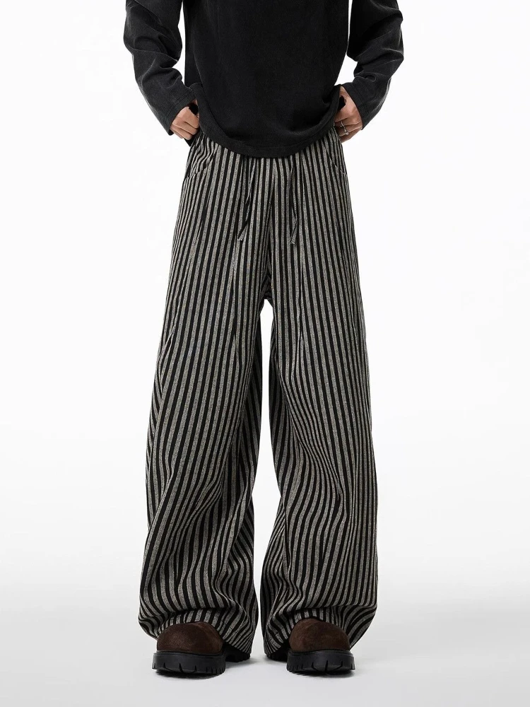 Deeptown Black Striped Women Man Pants Harajuku Wide Leg American Retro Oversize Straight Trousers Casual Japanese 2000s Style