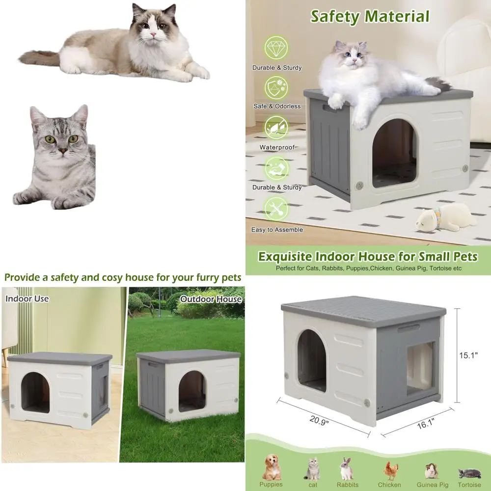 

Weatherproof Outdoor & Indoor Cat Shelter with Emergency Exit, Durable Pet House for Cats, Puppies, and Rabbits - Easy Assembly