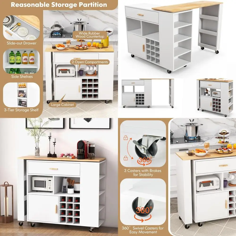 4 in 1 Multifunctional Kitchen Cart with Wine Rack