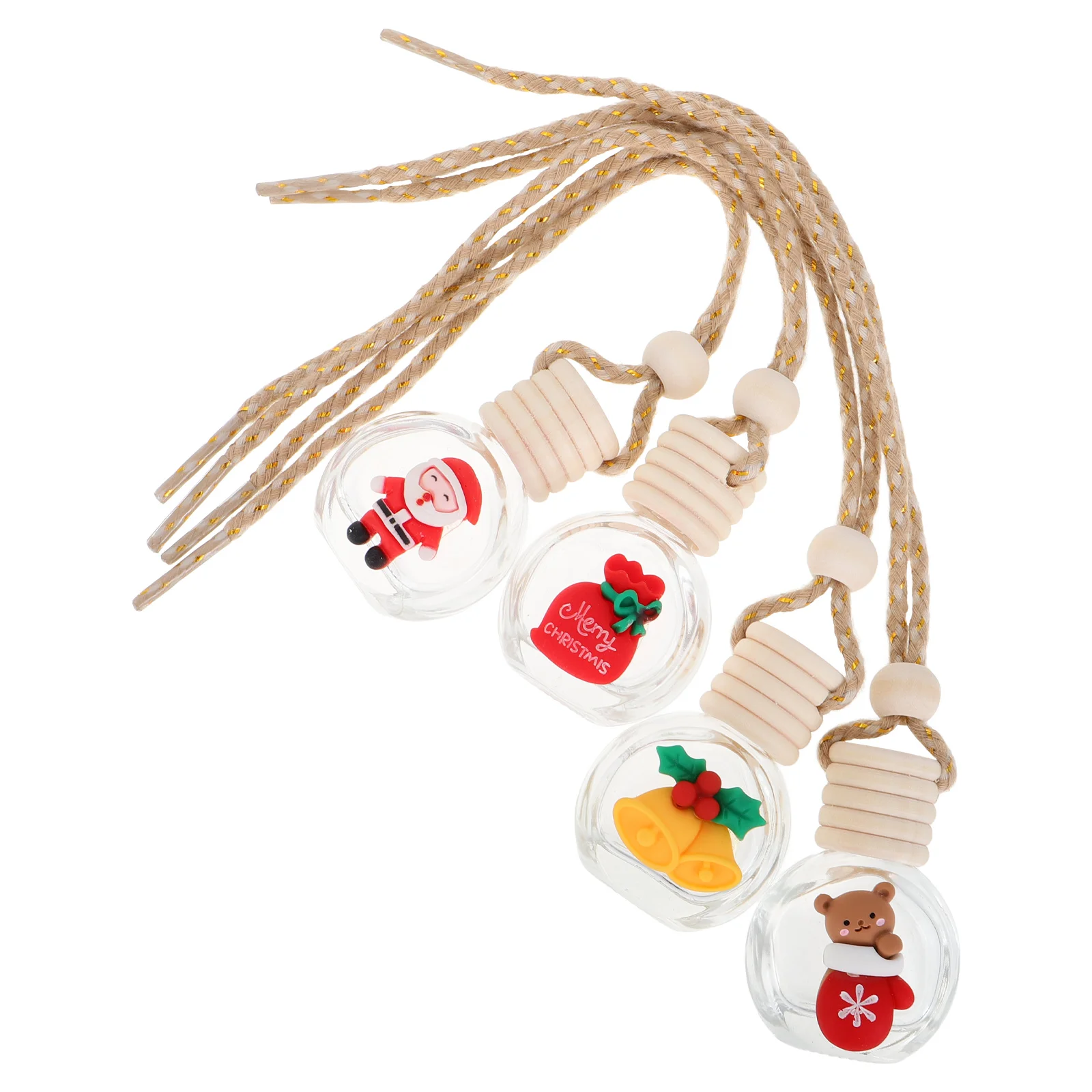 

4Pcs Car Air Freshener Hanging Bottles Christmas Cartoon Car Design Glass Refillable Perfume Diffuser Essential Oil Pendant
