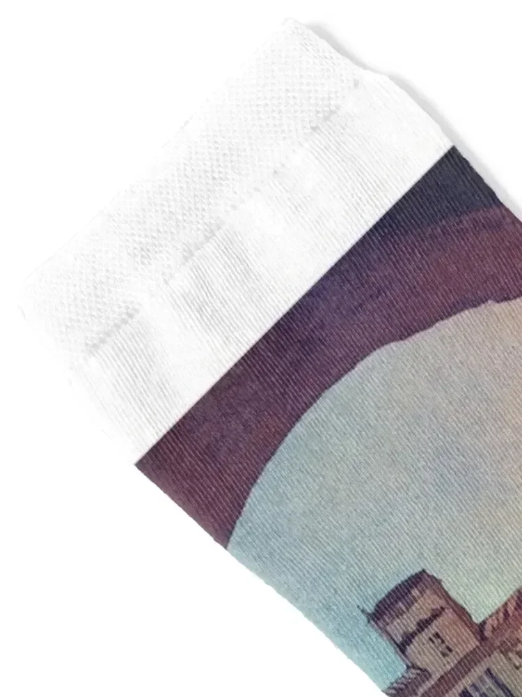 Watercolor painting of Lucca, Italy- people in the Anfiteatro central square. Painting Lucca Italy artwork Socks