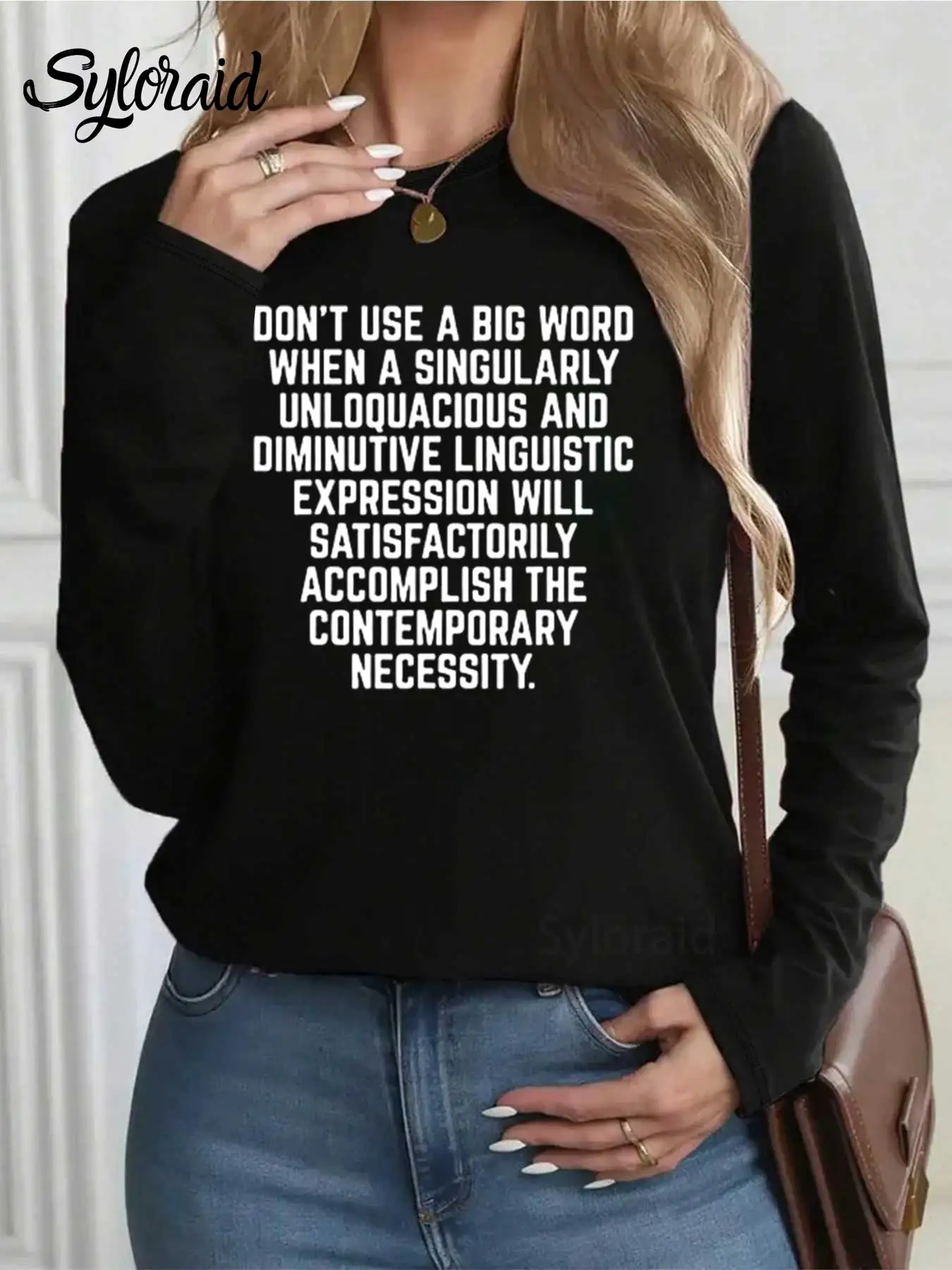 レディース長袖Tシャツ 大きな言葉を使わないTシャツ ライターと翻訳者シャツ ファッションラウンドネックカジュアルトップ