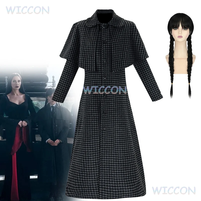 

Wednesday Cosplay Trench Season 2 Women Girls Gothic Clothes Wig Halloween Party Outfits Coat Overcoat Halloween Costumes 2025