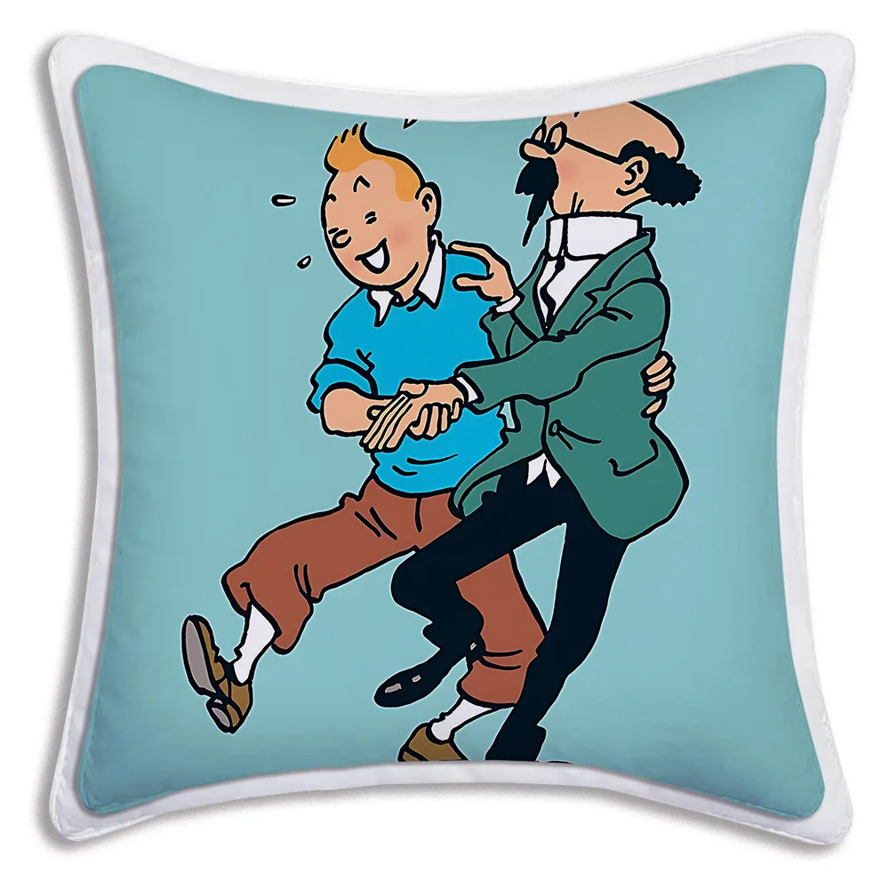 T-tintin  Pillow Covers Cartoon Sofa Decorative Home Double-sided Printing Short Plush Cute Cushion Cover