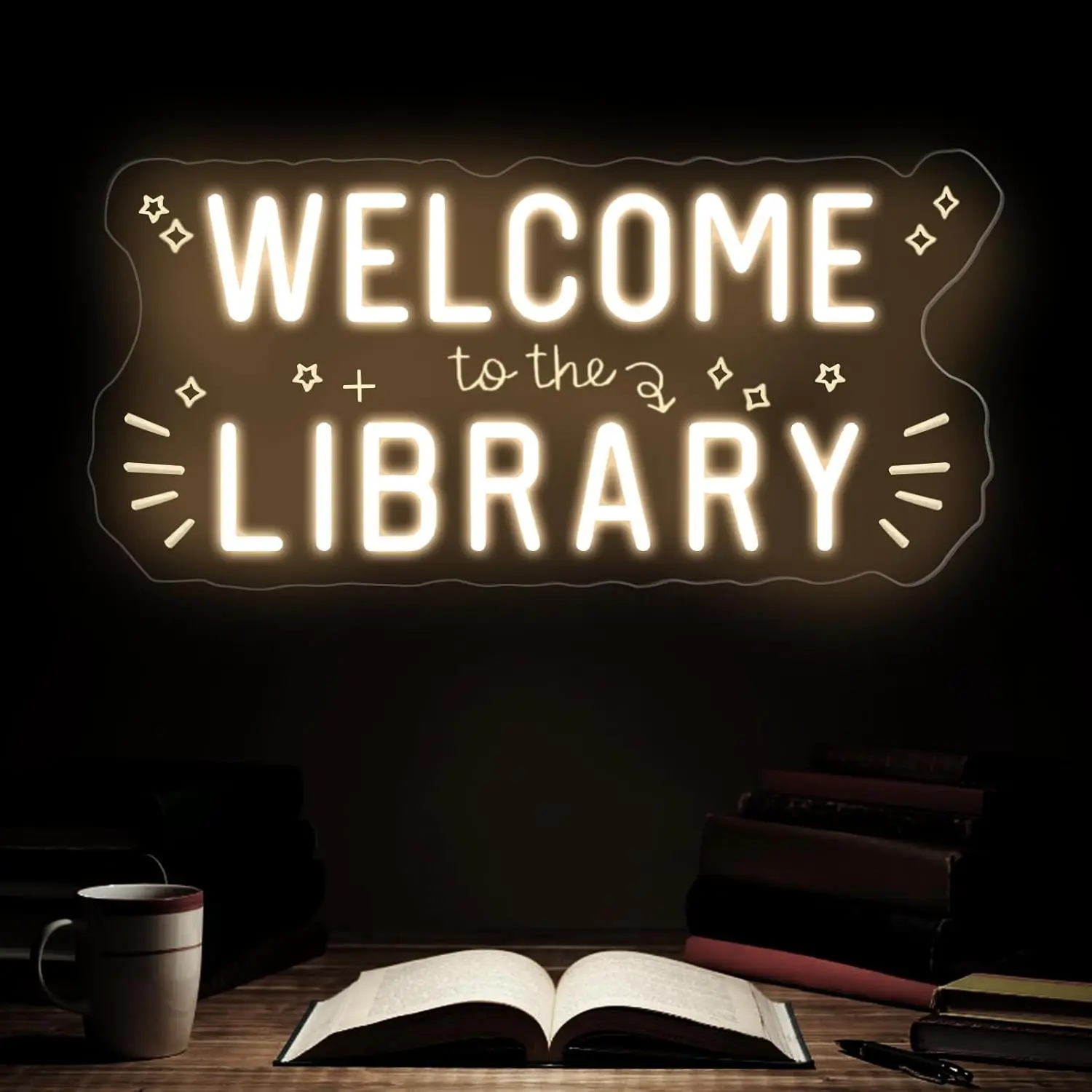 Letrero de neón LED regulable con la inscripción "Bienvenido a la biblioteca" para decoración de bibliotecas, salas de lectura, aulas, librerías, cafeterías, estudios y oficinas.