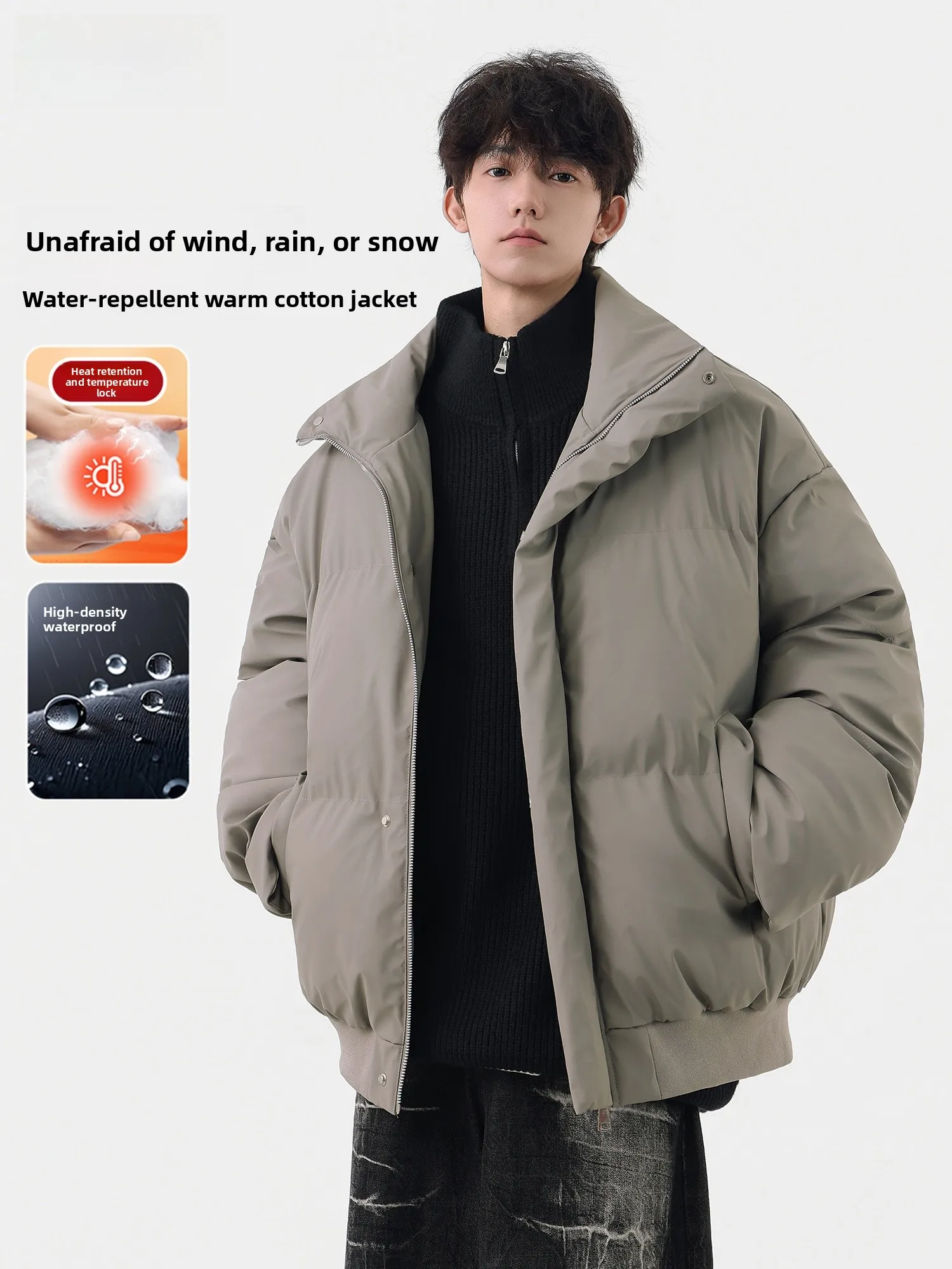 

Warrior Men's American Sle Stand Collar Cotton Jaet Winter Thiened Bread Sle Coat Warm Long Sve Zipper Closure