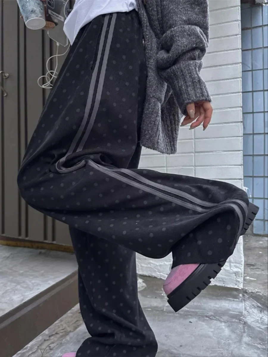 

2025 New American Style Womens Sweatpants Y2K Clothes Harajuku Gothic Polka Dot Embroidery Baggy Sweatpants Fashion Casual Pants