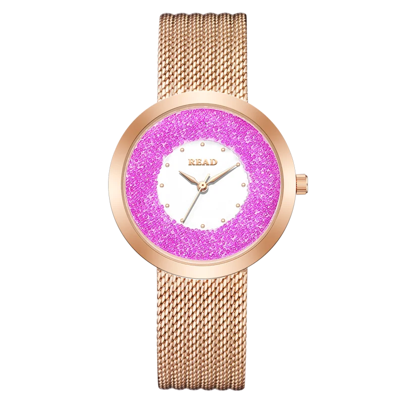 READ Ladies Analog Dress Watch | Rose Gold Tone Case | Mesh Metal Bracelet | Shiny Dial | 30M Water Resistant Daily Wrist Watch