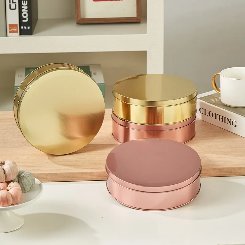 

6Inch Gold Tin Boxes Candy Biscuit Chocolate Storage Case Cookie Packaging Box DIY Round Cake Plate Gift Box Baking Tool