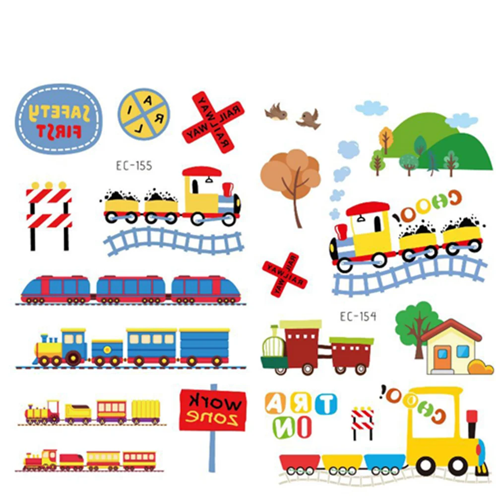 10Sheets Train Temporary Tattoos Kid Gift Classroom School Prizes Rewards Stickers Trains Transportation Theme Birthday Supplies