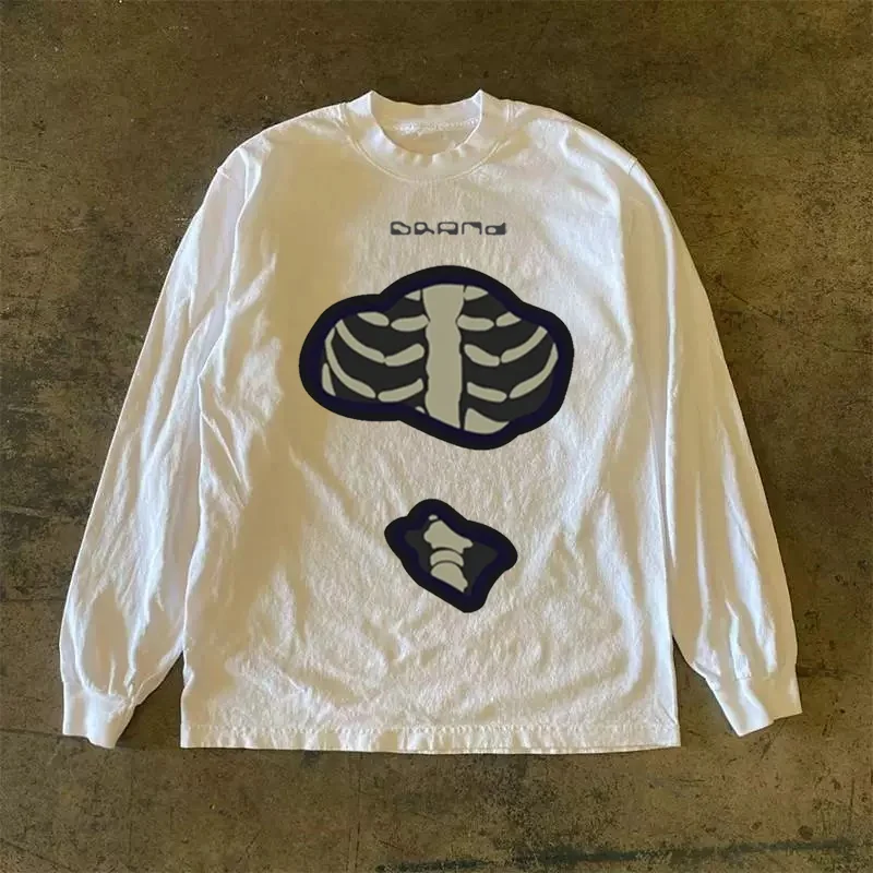 Pure Cotton 300g Oversize Long Sleeve T-Shirt American Retro Style Streetwear Men's Clothing Hanfu Ethnic Fashion