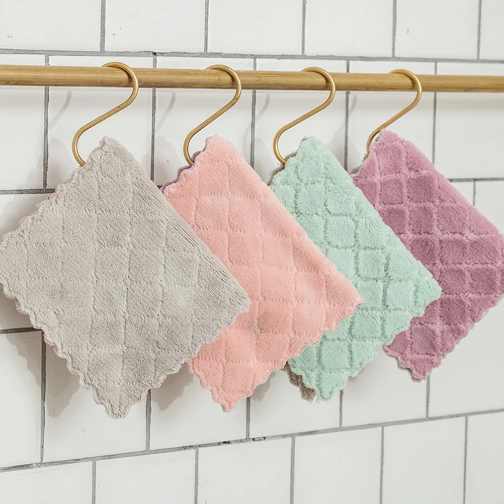 

10pcs Water Absorption Dish Cloth Coral Fleece Thickened Cleaning Cloth For Kitchen Fast Drying Lint Free Scrub Sponge