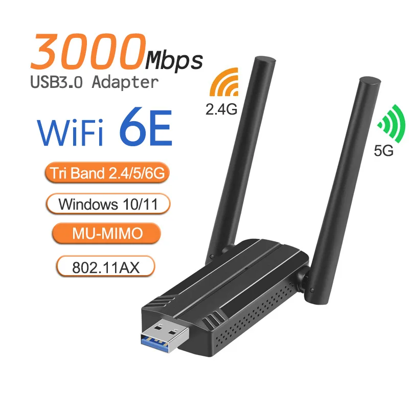 WiFi6E USB3.0 WiFi Adapter AX3000 Tri-Band 2.4G/5G/6GHz Wireless Network Card WiFi Dongle Wlan Receiver For Win10/11