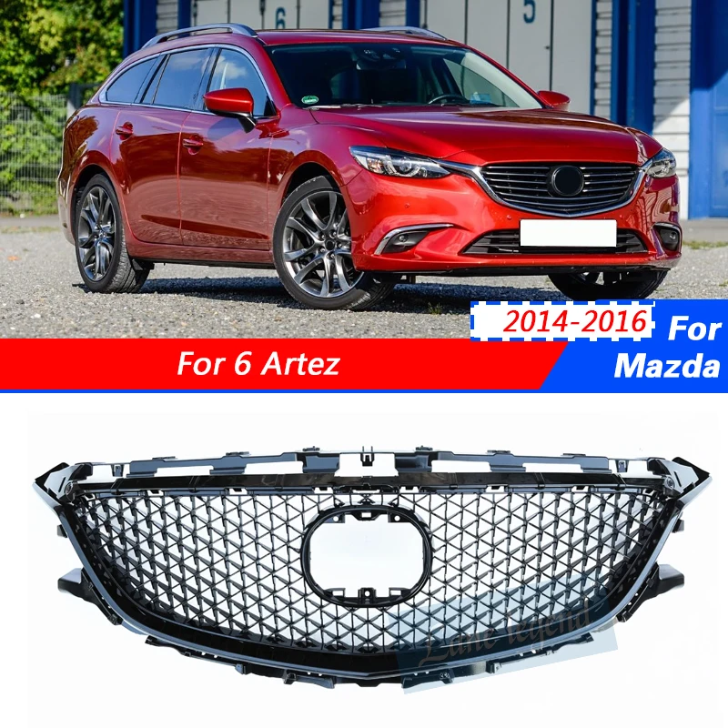 Front Grille Plastic Grill For Mazda 6 2014-2016 Upper Replacement Bumper Hood Mesh Center Grid Honeycomb Style Auto Part