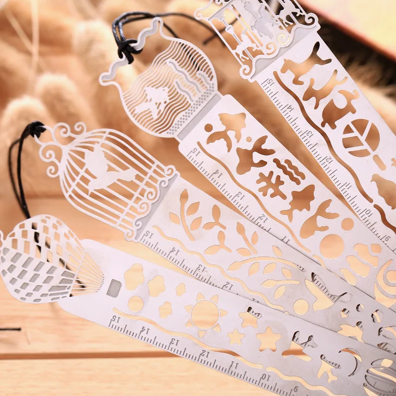 Multifunctional Stainless Steel Ruler Hollow Bookmark 2 in 1 Creative Art Style Metal Tab Bookmark Office Stationery Supplies