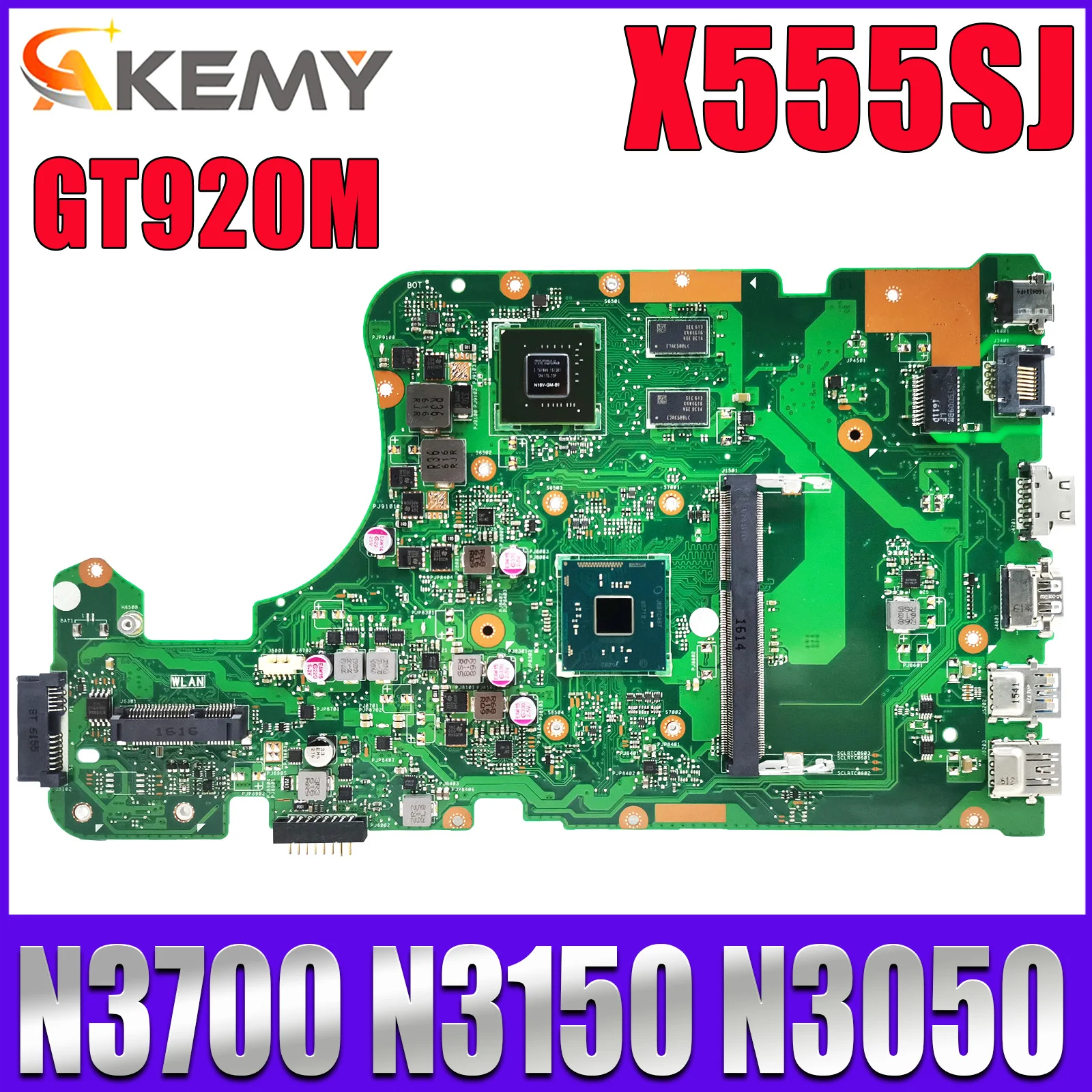 

X555SJ Notebook Mainboard with N3050 N3150 N3700 GT920M For ASUS K555SJ K555S X555 A555S Laptop Motherboard Fully Tested OK