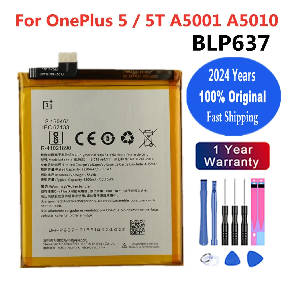 

2024 Years Original BLP637 Battery For One Plus Oneplus 5 / 5T High Capacity 3300mAh Mobile Phone Replacement Battery With Tools