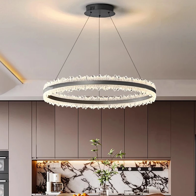 

Nordic Doub Circularsimple Art Living Room Hanging Line Led Lamp Acrylic Dimming for Table Dining Room Hanging Light Fixture