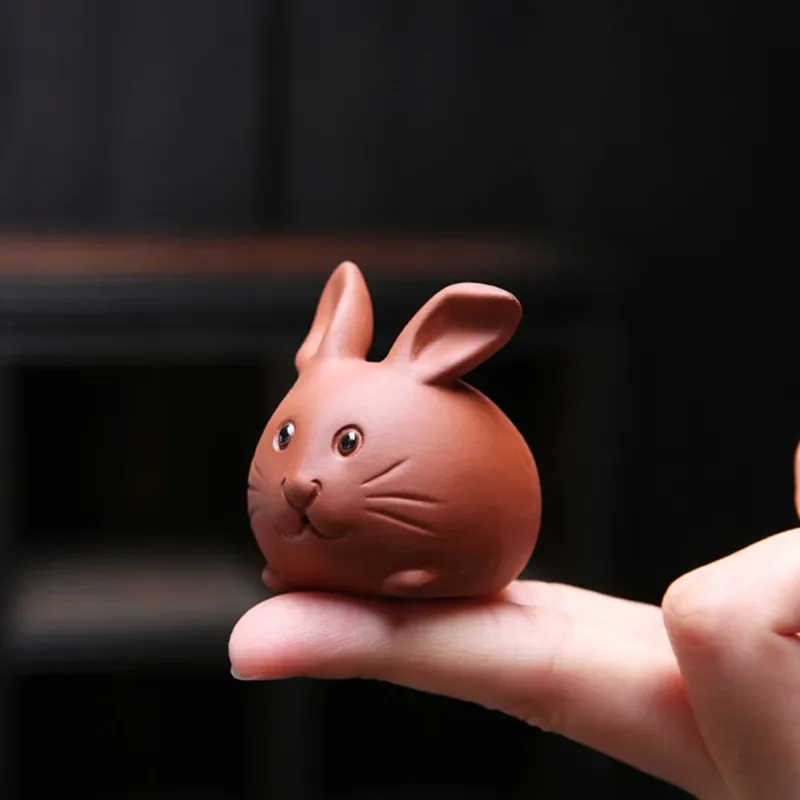 Creative Purple Clay Fingertip Tea Pets Lovely Rabbit Statue Ornament Handmade Sculpture Crafts Home Tea Set Decoration Art