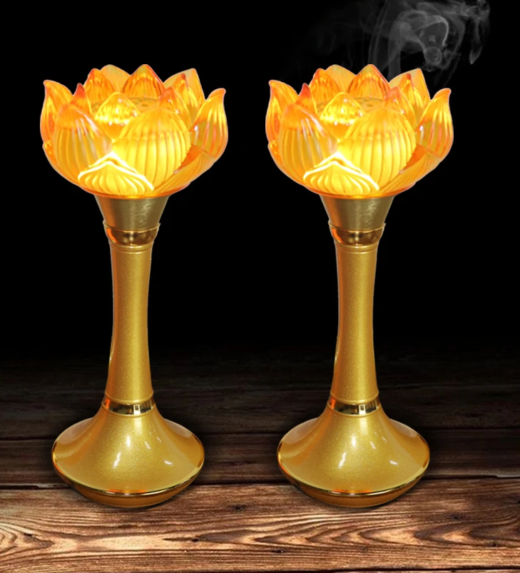 Buddha Worshiping Plug-in Lotus Flower Viewing Buddha Front Buddha Worship Colored Glaze Pilot Lamp