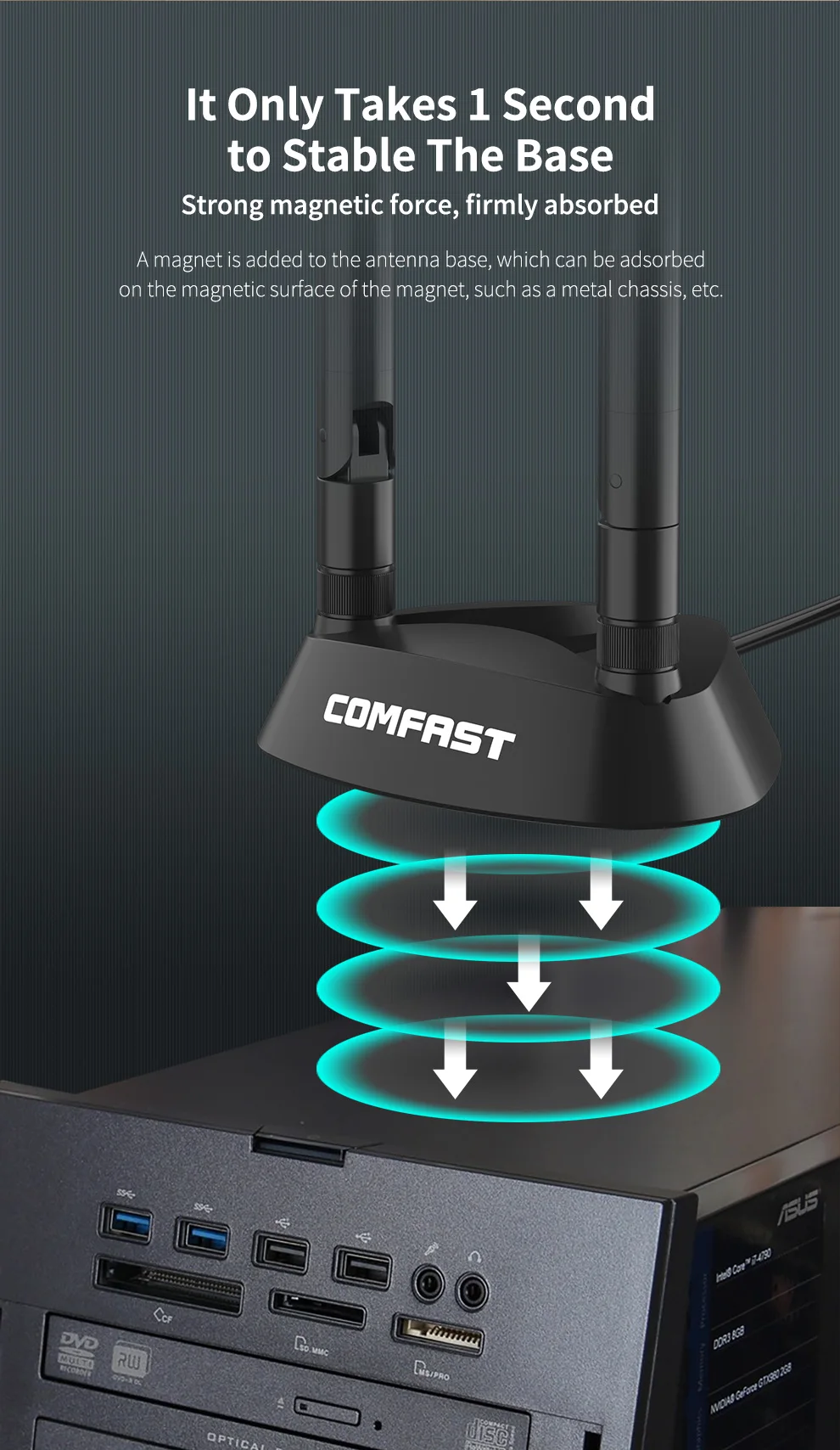 High Gain Extend Base Wifi Antenna 2.4G/5Ghz SMA Port Omnidirectional 1.2M Extension Antenna for AX210/200 Router /PCI-E Adapter