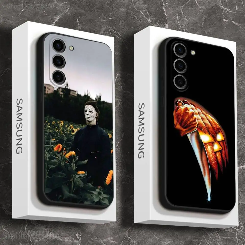 Casing Ponsel Halloween M-Michael Myers untuk Samsung Galaxy A 73,72,51,53,52,71,22,5G,Note,J7,8,9 Sampul Hitam Lembut