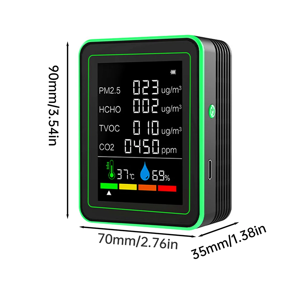 New 6-in-1 Carbon Dioxide Detector Formaldehyde Detection TVOC PM2.5 Temperature and Humidity CO2 Air Quality Monitor