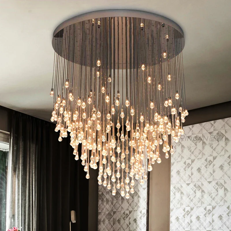 Creative Crystal Chandelier Modern Long Pendant Light Design Sense Ceiling Lamp for Villa Staircase Dining Room Living Area